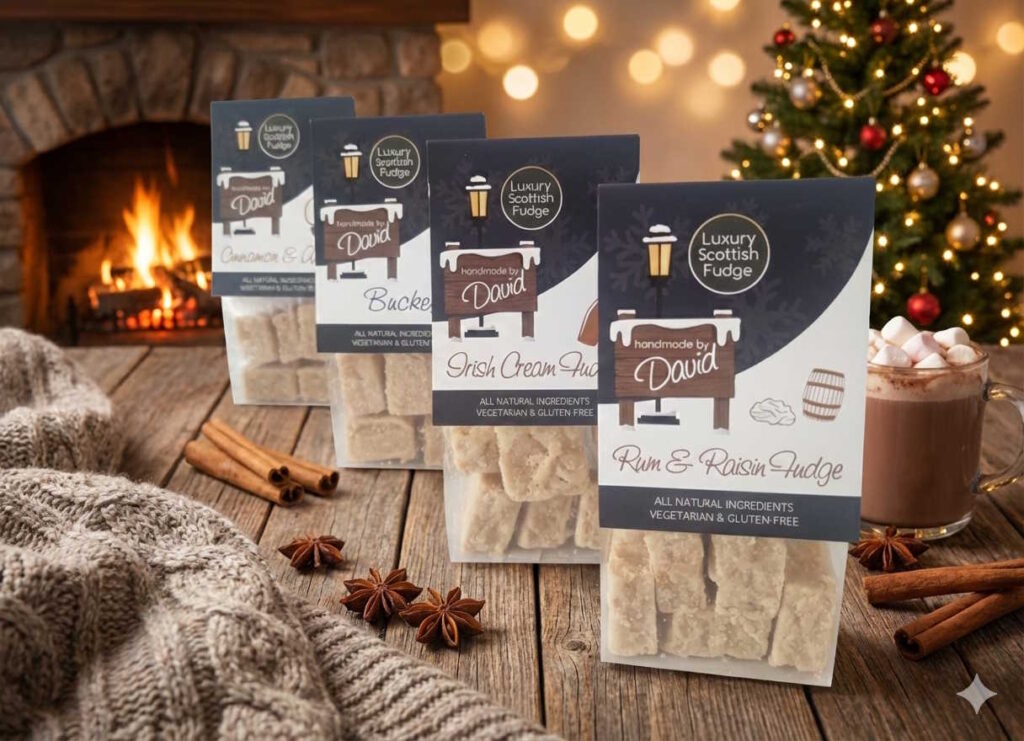 displaying various winter-flavoured Scottish fudges